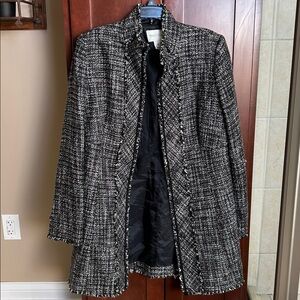 White House Black Market Monochrome Tweed Jacket with Fringe- 12